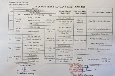 THỰC ĐƠN TUẦN 1 VÀ TUẦN 3 THÁNG 11 NĂM 2025