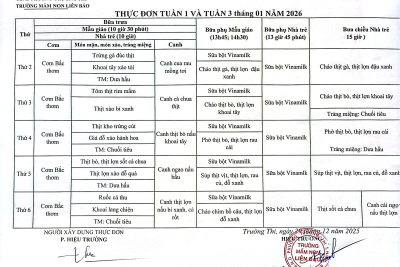 THỰC ĐƠN TUẦN 1 VÀ 3 THÁNG 01 NĂM 2026