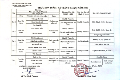THỰC ĐƠN TUẦN 1 VÀ TUẦN 3 THÁNG 02 NĂM 2026